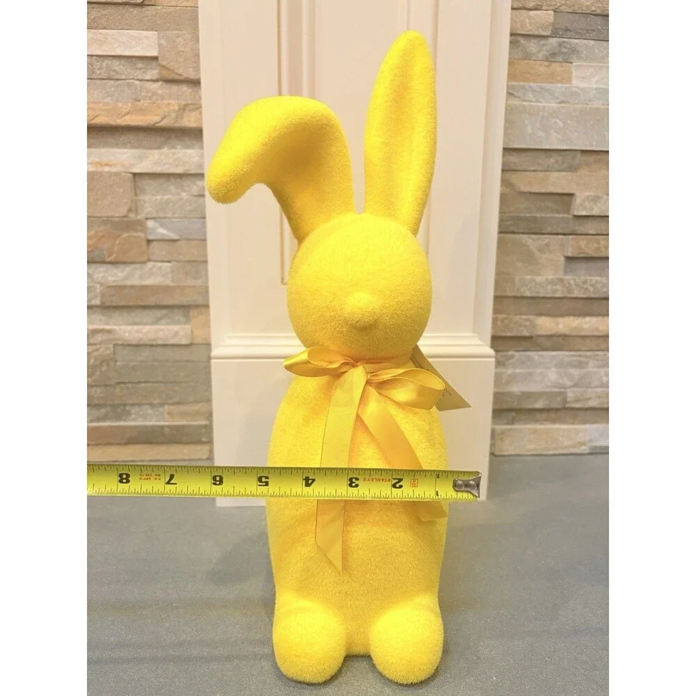 At Home Bunny Brights Easter Yellow Flocked Bunny Figurine Seasonal Decor 15”